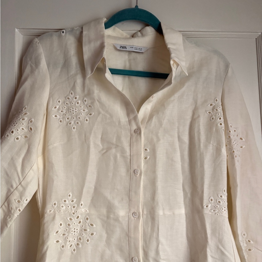 Zara Eyelet button down Dress Cream